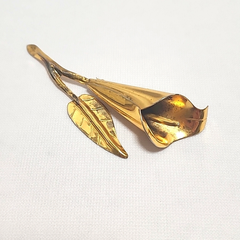 VTG 1940s Hector Aguilar for Coro Gold Plated Sterling Calla Lily Pin Brooch